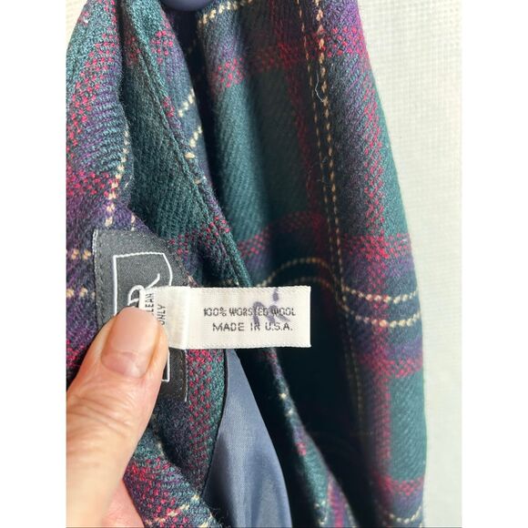 Preppy Wool Plaid Wrap Skirt Green Burgundy Tartan Mini - Picture 4 of 9